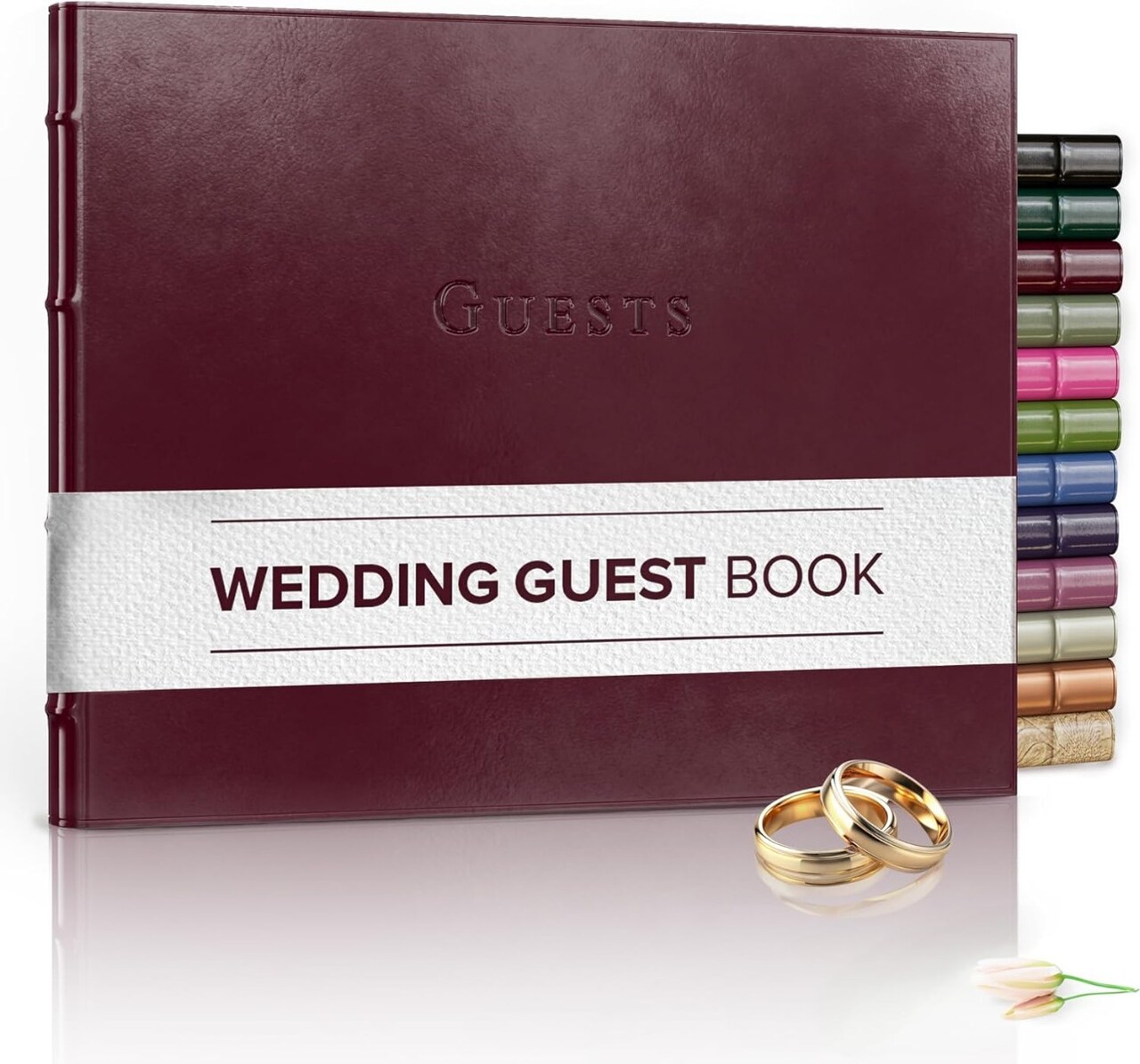 Gallery Leather Guest Book Wedding, Party, Special Events, add Polaroid Photos, 192 Lined Pages, Bonded Leather, Hardcover 7" x 9"